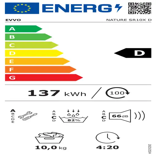 EVVO SR10X secadora Independiente Carga frontal 10 kg Acero inoxidable