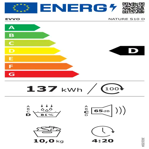 EVVO S10 D secadora Independiente Carga frontal 10 kg Blanco