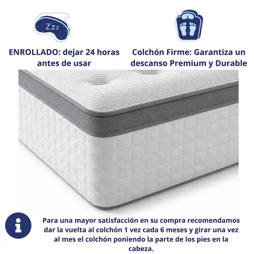 Colchón 90x200 Muelles Ensacados | Alto 25cm | Firmeza Alta