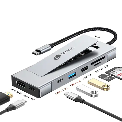 Leotec Docking Station 8 en 1 con ranura M.2 para SSD