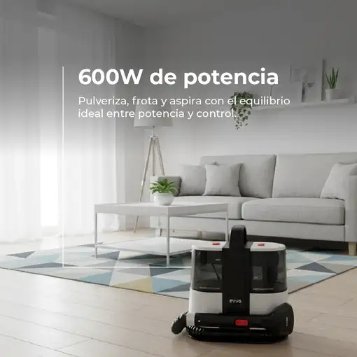 Limpiatapicerías EVVO AM65, 600W, Depósito 1.5L, Accesorios XXL y Ventanas