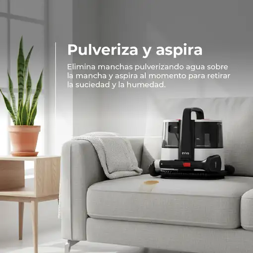Limpiatapicerías EVVO AM65, 600W, Depósito 1.5L, Accesorios XXL y Ventanas