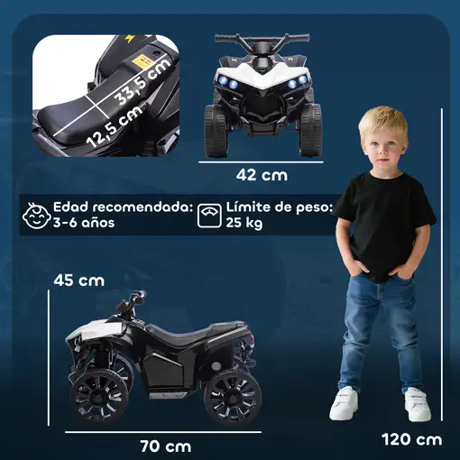 Quad Eléctrico para Niños 6 V 70x42x45 cm Blanco AIYAPLAY