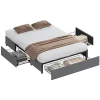 Cama Doble 140x190 cm con 3 Cajones y Estructura de Metal Gris HOMCOM Cama Doble 140x190 cm con 3 Cajones y Estructura de Metal Gris HOMCOM