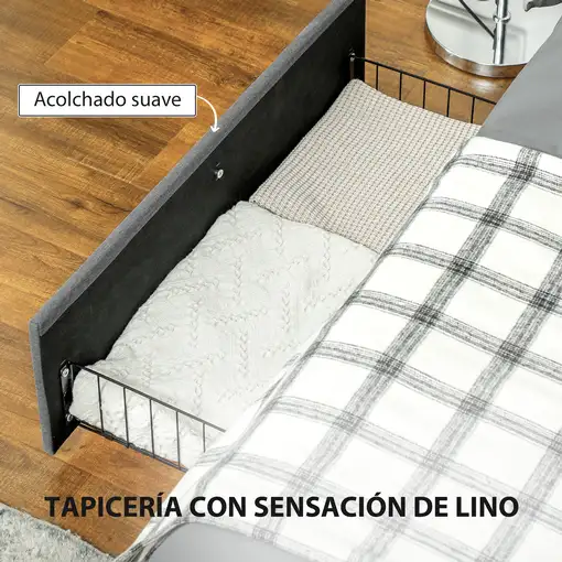 Cama Doble 140x190 cm con 3 Cajones y Estructura de Metal Gris HOMCOM