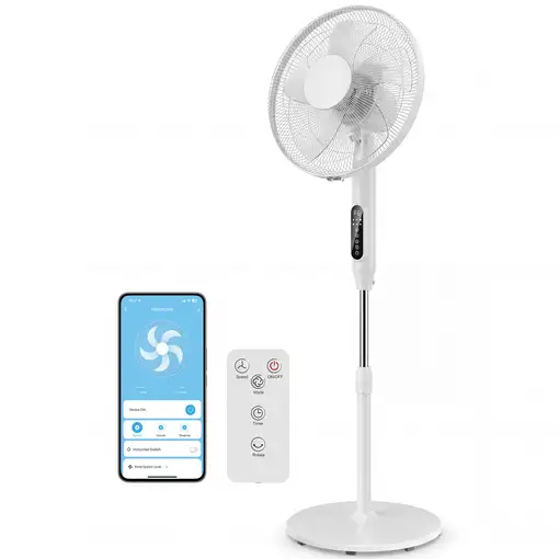 Ventilador de Pie con Control Remoto y Función Wifi Altura Ajustable HOMCOM Ventilador de Pie con Control Remoto y Función Wifi Altura Ajustable HOMCOM
