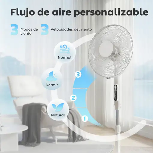 Ventilador de Pie con Control Remoto y Función Wifi Altura Ajustable HOMCOM