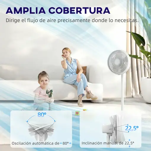 Ventilador de Pie con Mando Altura Ajustable 4 Velocidades Oscilación HOMCOM