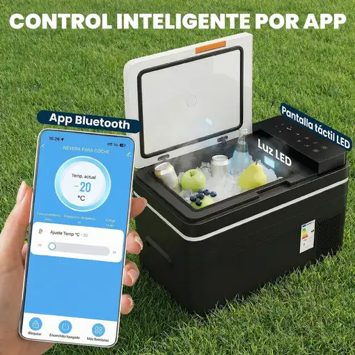 Nevera Portátil Eléctrica 30L con Compresor Control por App Negro Outsunny