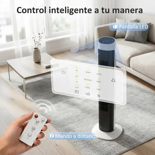 Ventilador de Torre Silencioso con Control Remoto 3 Velocidades 3 Modos HOMCOM