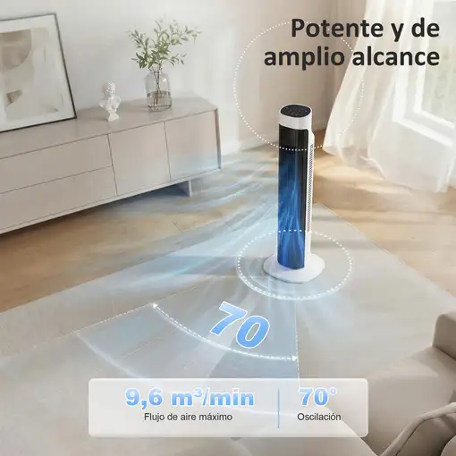 Ventilador de Torre Silencioso con Control Remoto 3 Velocidades 3 Modos HOMCOM