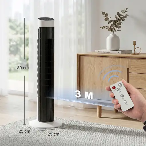Ventilador de Torre Silencioso con Control Remoto 3 Velocidades 3 Modos HOMCOM