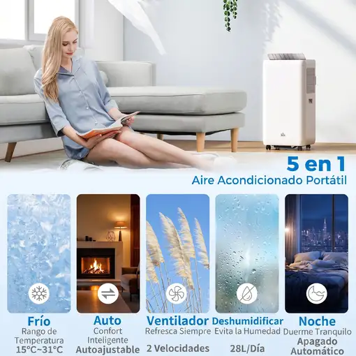 Aire Acondicionado Portátil 12000 BTU 5 en 1 para 35 m² Blanco HOMCOM