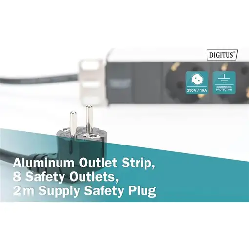 Digitus Regleta de enchufes con perfil de aluminio, toma de alimentación con 8 tom