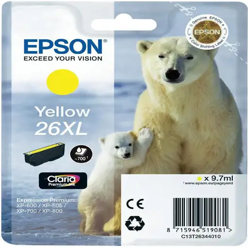Epson Polar bear Cartucho 26XL amarillo Epson Polar bear Cartucho 26XL amarillo