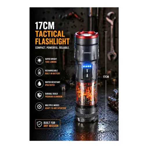 Linterna Multifuncional Karawan para Camping con Luz LED y USB Tipo C Negra