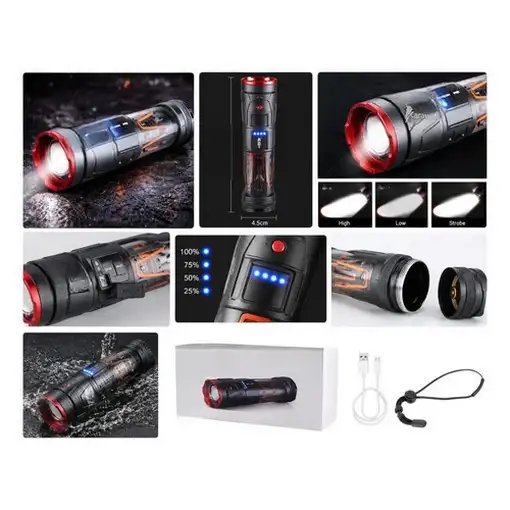 Linterna Multifuncional Karawan para Camping con Luz LED y USB Tipo C Negra