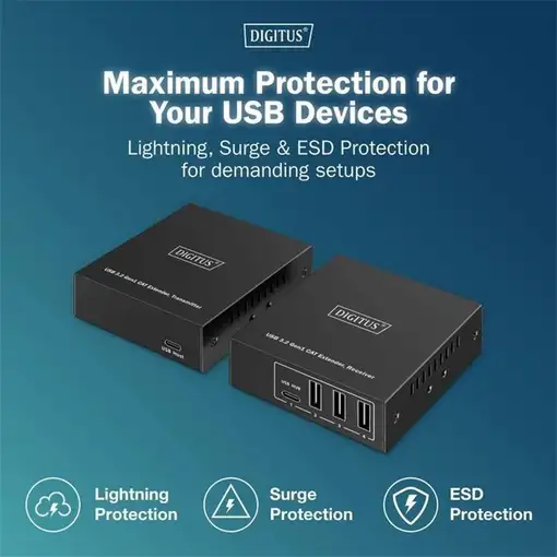 Digitus Extensor USB 3.2 Gen1 CAT, 5 Gbps, 4 puertos: 3x USB-A / 1x USB-C, 100m