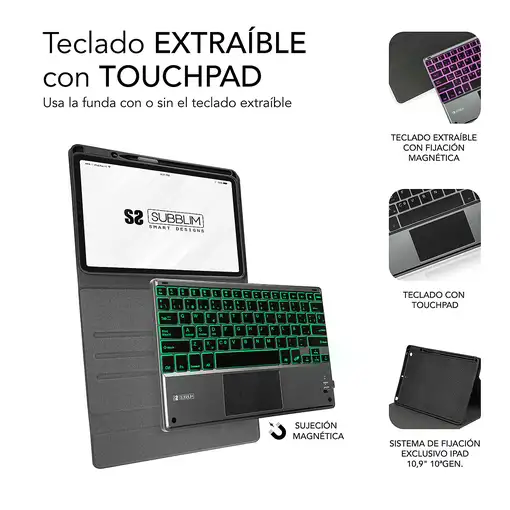 SUBBLIM Funda Tablet KEYTAB ProBT Touchpad Ipad 10,9/11 10a/11a Gen NEGRA