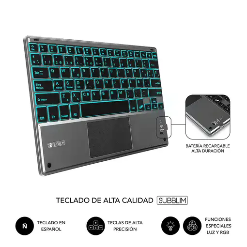 SUBBLIM Funda Tablet KEYTAB ProBT Touchpad Ipad 10,9/11 10a/11a Gen NEGRA