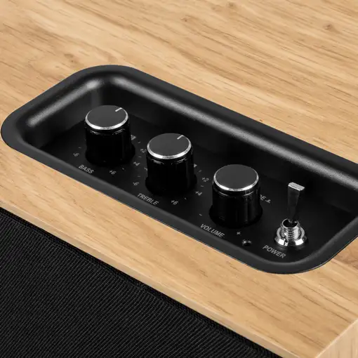 Altavoz Bluetooth 5.3, 50W, AUX 3.5mm, ajustes graves/agudos, madera Thomson W302