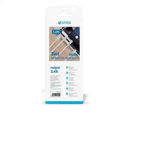 UNICO CB1429 cable USB 1,2 m USB A USB C/Micro USB-A/Lightning Blanco
