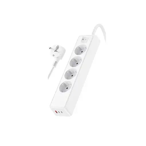 Regleta Klack 4 enchufes Schuko con 3 USB y cable de 1,5 m