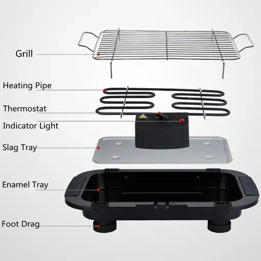 Barbacoa eléctrica Klack 2000W con 5 temperaturas y bandeja recoge grasa