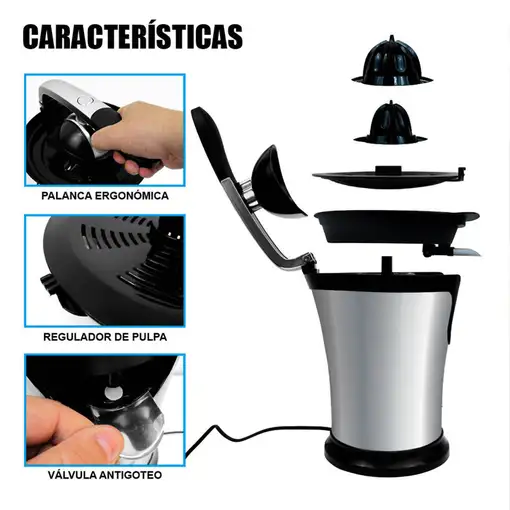 Exprimidor eléctrico Klack 160W con palanca y regulador de pulpa