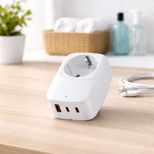 Adaptador Schuko Klack con 3 USB, 3680W, protección 1050J