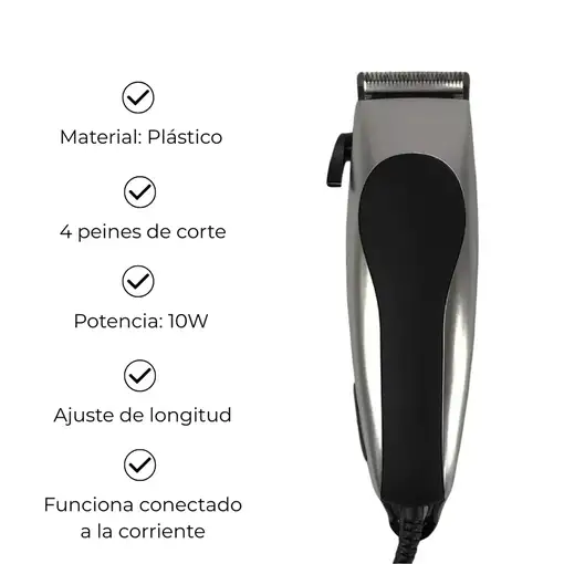 Cortadora de pelo Klack 10W con kit de 10 piezas y accesorios
