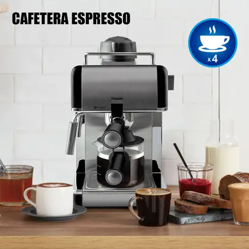 Cafetera Espresso Klack 3,5 Bares 4 Tazas 800W Acero Inoxidable