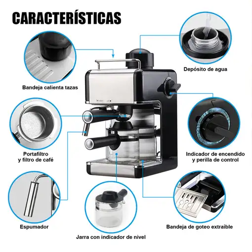 Cafetera Espresso Klack 3,5 Bares 4 Tazas 800W Acero Inoxidable