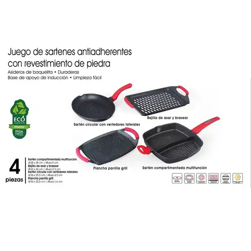 Juego de Sartenes Klack 4 Piezas con Revestimiento de Piedra