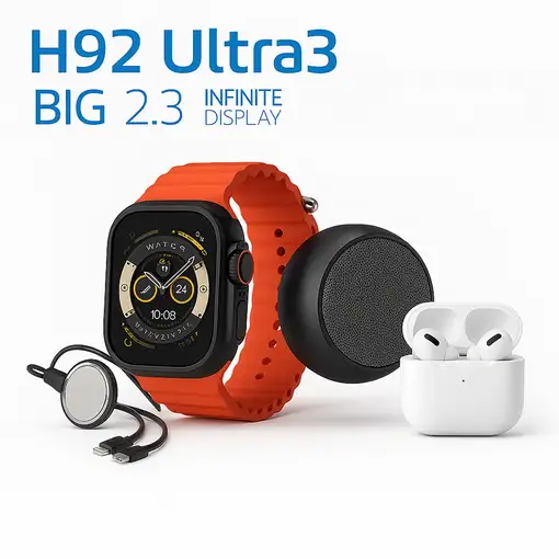 Pack Smartwatch KLACK H92 Ultra3, Auriculares, Altavoz, 7 Correas, Plata