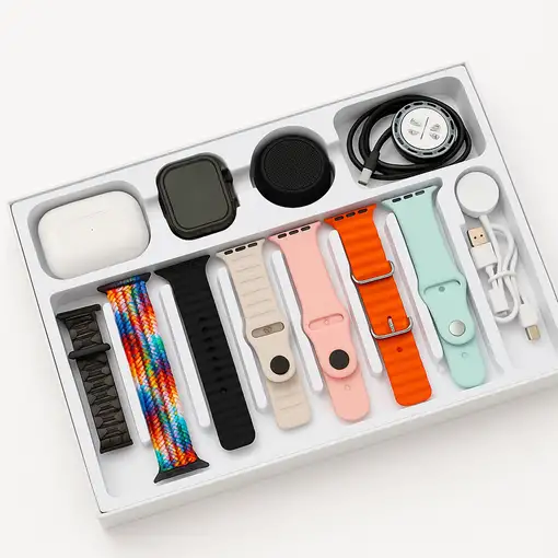 Pack Smartwatch KLACK H92 Ultra3, Auriculares, Altavoz, 7 Correas, Dorado