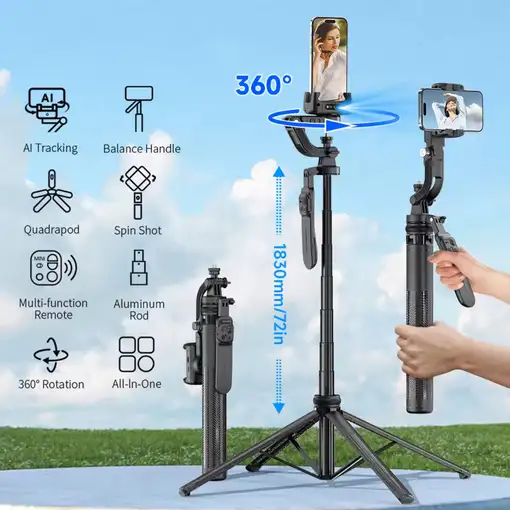 Trípode Gimbal Klack C16 AI con Seguimiento Facial y Control Remoto