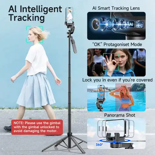 Trípode Gimbal Klack C16 AI con Seguimiento Facial y Control Remoto