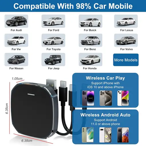 Mini CarPlay Box 2025 Klack Android Auto y CarPlay Inalámbrico