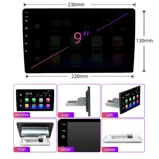 Reproductor Multimedia Klack Android 1 DIN Universal 9" QLED GPS CarPlay 6GB