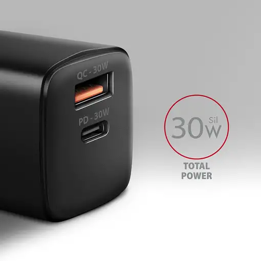 Axagon ACU-PQ30 Ladegerät QC3.0, 4.0/AFC/FCP/PPS/Apple+ PD USB-C, 30W - schwarz -