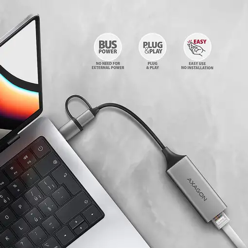 Axagon ADE-TXCA Gigabit Ethernet Adapter USB-C+ USB-A - titangrau - Adapter - Digi