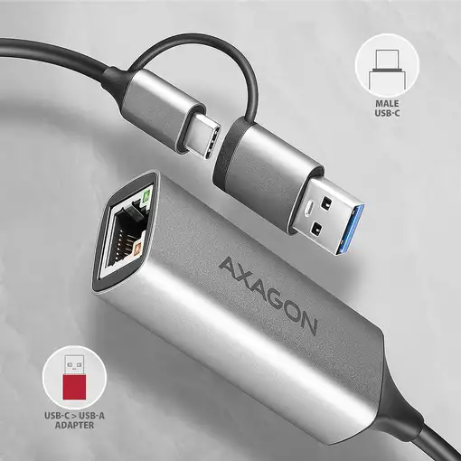Axagon ADE-TXCA Gigabit Ethernet Adapter USB-C+ USB-A - titangrau - Adapter - Digi