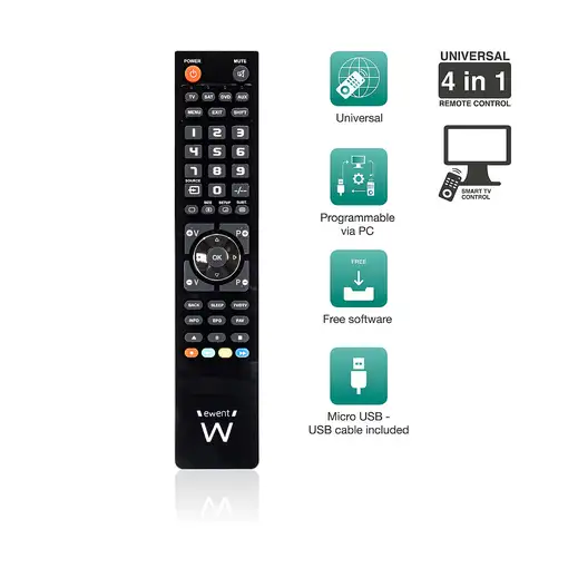 Ewent EW1570 mando a distancia DTT, DVD/Blu-ray, Proyector, SAT, STB, Altavoz para