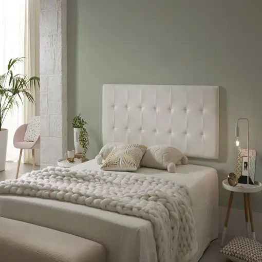 Cabecero De Cama 135 Capitone Cuadros Polipiel 152X57X5Cm Blanco