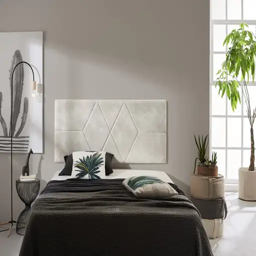 Cabecero De Cama 105 Rombos Tela Antimanchas 112X57X5Cm Blanco Roto Efecto Granito
