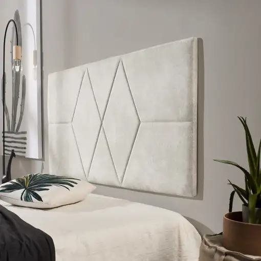 Cabecero De Cama 105 Rombos Tela Antimanchas 112X57X5Cm Blanco Roto Efecto Granito