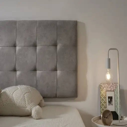 Cabecero De Cama 100 Capitone Cuadros Tela Antimanchas 112X57X5Cm Gris