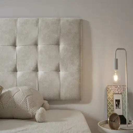 Cabecero De Cama 105 Capitone Cuadros Tela Antimanchas 112X57X5Cm Blanco Roto