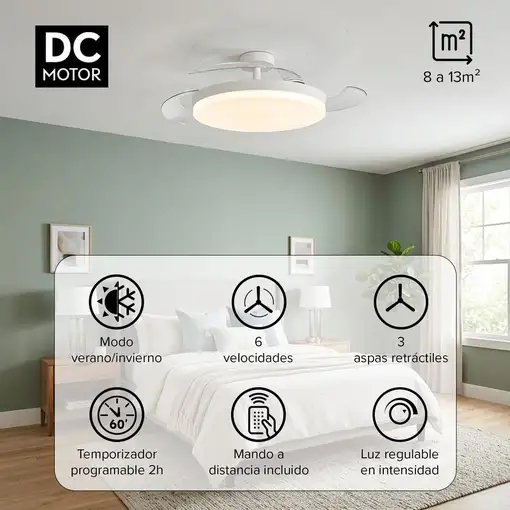Ventilador de techo con luz, aspas retráctiles, 72 W, Concept Ova 3NOD